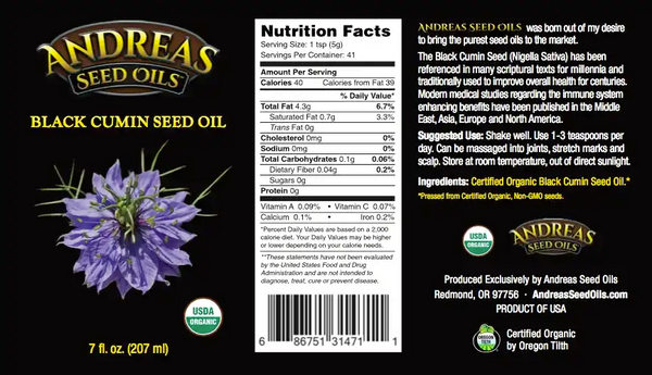 Andreas Seed Oils - Organic Black Cumin Seed Oil (207ml/7floz)