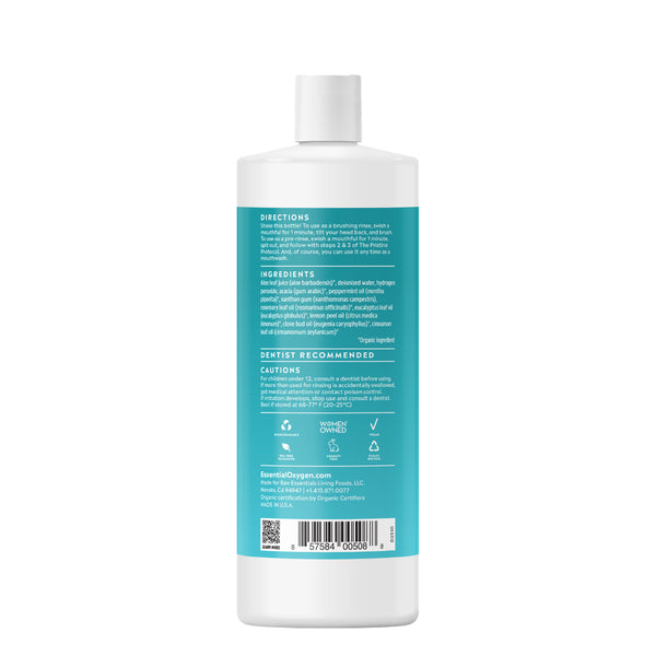 Essential Oxygen | Organic Mouthwash + Brushing Rinse 32oz | Peppermint