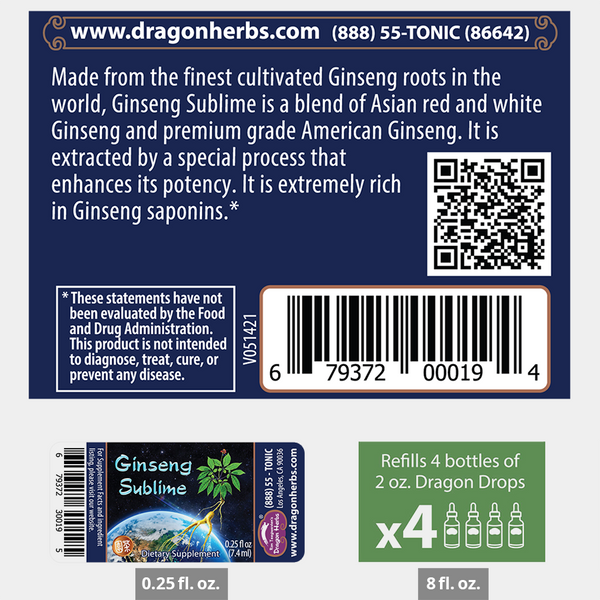 Dragon Herbs - Ginseng Sublime Drops (240ml/8floz Refill)