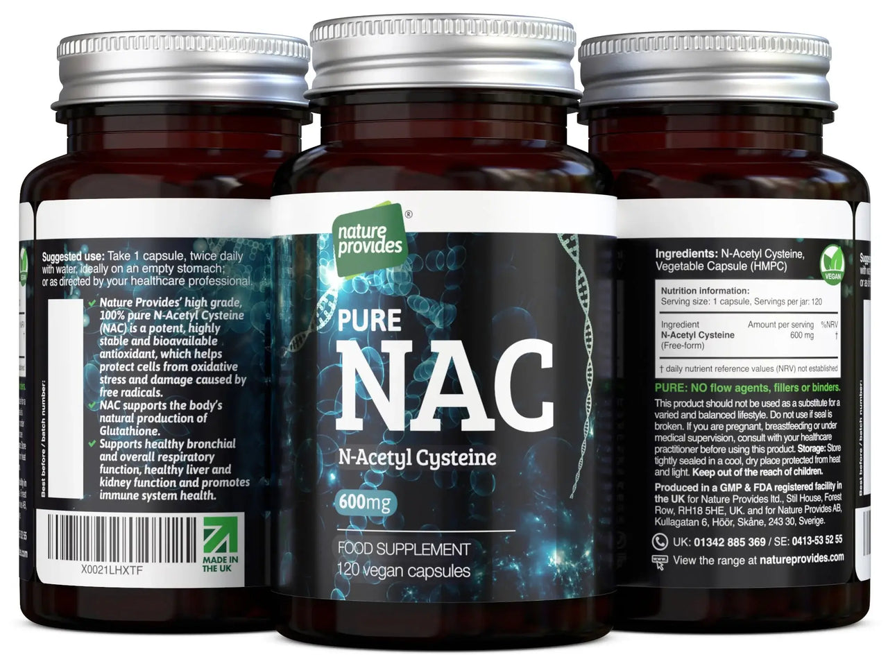 NAC N-Acetyl Cysteine (Free-form & 100% Pure) - 120 capsules