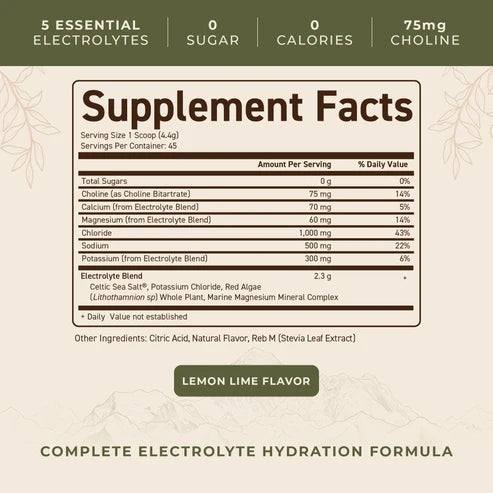 Ancestral Supplements - Electrolytes Lemon & Lime Flavour (200g 45servings) | Celtic Sea Salt & Marine Algae