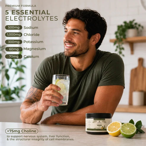 Ancestral Supplements - Electrolytes Lemon & Lime Flavour (200g 45servings) | Celtic Sea Salt & Marine Algae