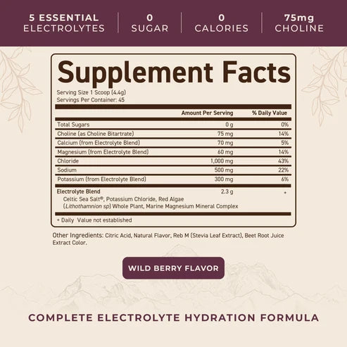 Ancestral Supplements - Electrolytes Wild Berry Flavour (200g 45servings) | Celtic Sea Salt & Marine Algae