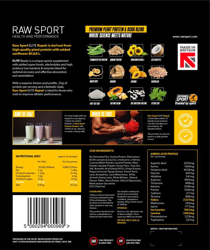 Raw Sport - Elite Repair Chocolate Vanilla Protein 1kg