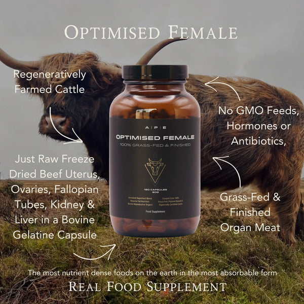 APE Nutrition - Organic Grass-Fed Optimised Female | Nose-to-Tail Nutrition (180caps/500mg)