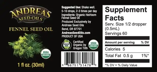 Andreas Seed Oils - Organic Fennel Seed Oil 30ml (1floz)