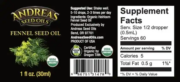 Andreas Seed Oils - Organic Cold-Pressed Fennel Seed Oil (30ml/1floz)