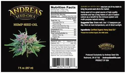 Andreas Seed Oils - Organic Hemp Seed Oil 207ml (7floz)