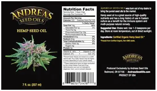 Andreas Seed Oils - Organic, Cold-Pressed, Hemp Seed Oil (207ml/7floz)