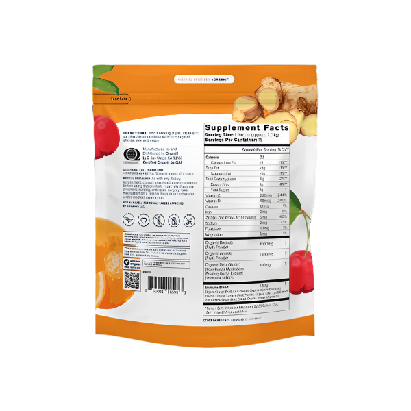 Organifi - Immunity Boost - 15 Single Serving Sachets (with Mushroom Beta Glucan)