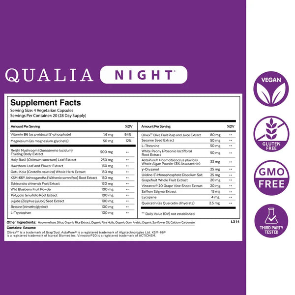 Qualia Night (60caps) | Optimised Sleep (Relax, Recharge, Restore)