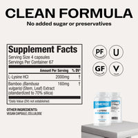 Thumbnail for Vimergy Herbs - L-Lysine 270caps (500mg L-Lysine HCI + 40mg Bamboo per capsule)