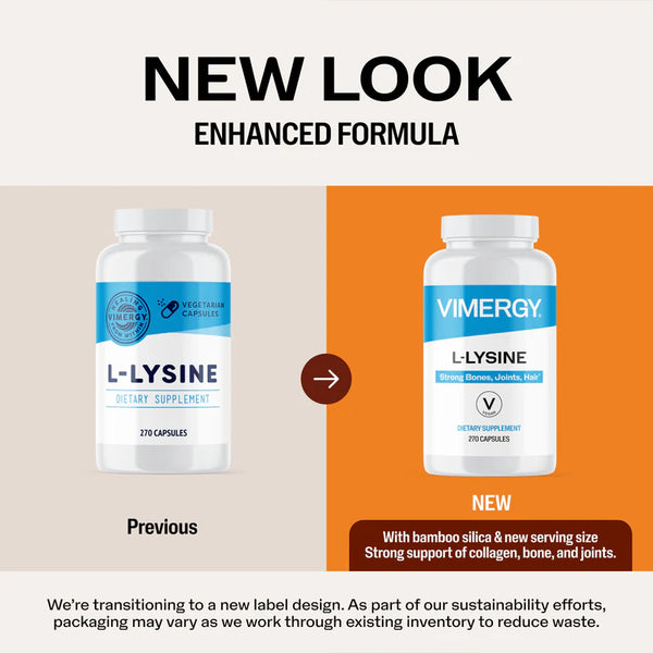Vimergy Herbs - L-Lysine 270caps (500mg L-Lysine HCI + 40mg Bamboo per capsule)