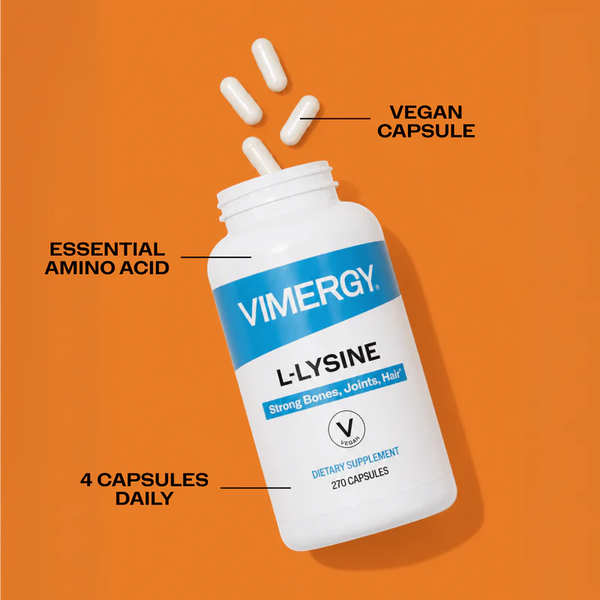 Vimergy Herbs - L-Lysine 270caps (500mg L-Lysine HCI + 40mg Bamboo per capsule)