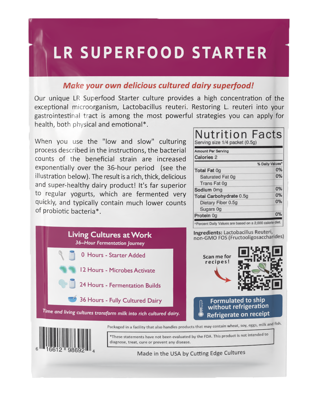 Cutting Edge Cultures |  LR Superfood Starter (to make L. Reuteri fermented dairy)