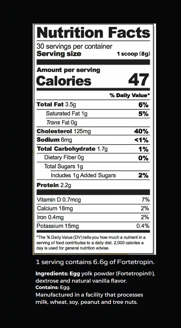 Yolked - Vanilla Fortetropin® 30 Serving Canister (240g/8.5oz) Egg Yolk Powder
