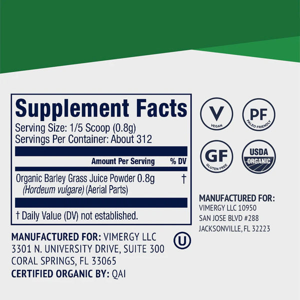 Vimergy Herbs - USDA Organic Barleygrass Juice Extract Powder 250g