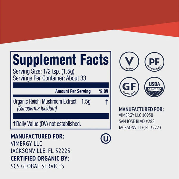 Vimergy Herbs - USDA Organic Reishi Extract 50g