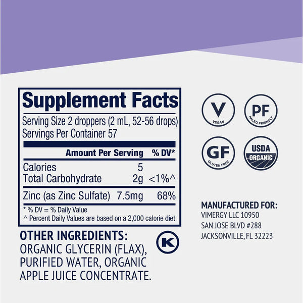 Vimergy Herbs - Organic Zinc Sulfate 55ml (Trial Size)