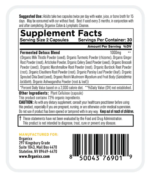 Organixx - Liver & Kidney Detoxx® Capsules | Fermented Botanical Blend |(60caps/30servings)