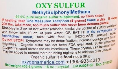 Mr Oxygen's OxySulfur 453.6 grams - 16 oz (MSM)