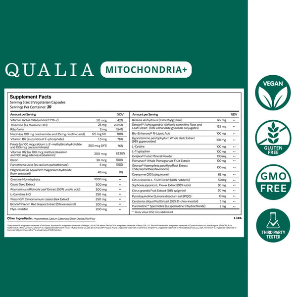Qualia Mitochondria+ (120caps) | Cellular Health, Metabolism, Energy