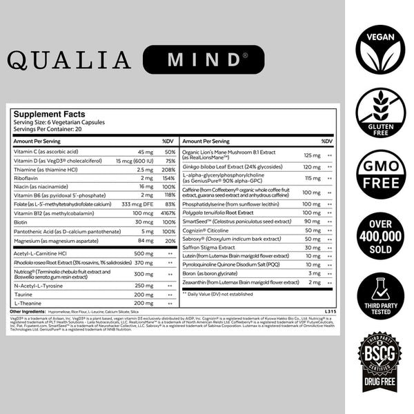 Qualia Mind 2.0 (120caps) | Brain Health, Focus, Memory, Drive