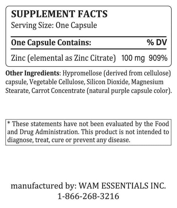 Dr Wong’s WAM Essentials – Zinc Citrate (60caps/100mg)