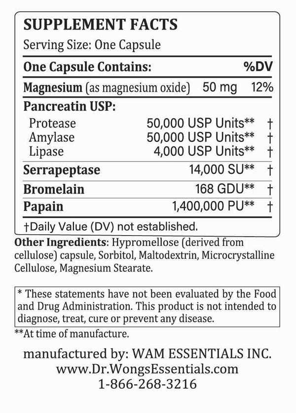 Dr Wong's WAM Essentials - Zymessence® – Systemic Enzyme Supplement (180caps)